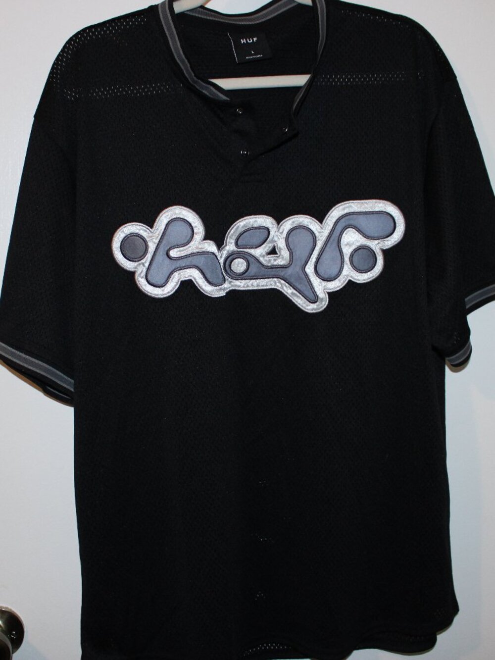 HUF Mesh Jersey Mens Large Black Embroidered Kayo Style Streetwear Skatewear
